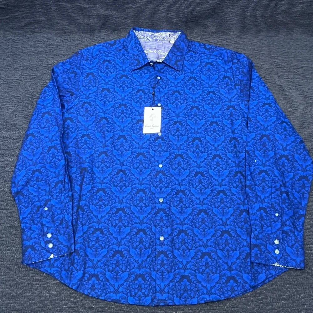 Robert Graham Bayview Down Shirt 3XL ClassicFit Navy Damask Jacquard Long Sleeve